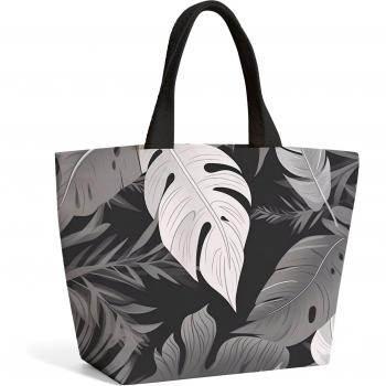 Black and White Tropical Leaves Beach Tote Bag