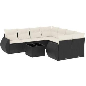 VidaXL Patio Set 9×Coussins – Salon Extérieur en Noir Résine Tressée