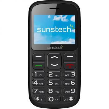 Sunstech CEL2BK - Teléfono móvil compacto con pantalla de 2, batería de 1000 mAh, Bluetooth, FM, linterna y botón SOS, color negro