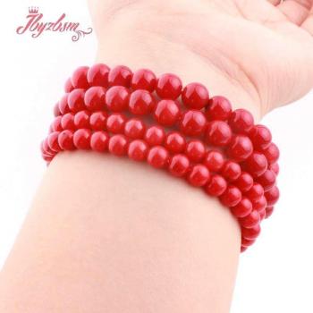 Handmade Red Coral Elastic Bracelet - 7 with Smooth Red Coral Stones