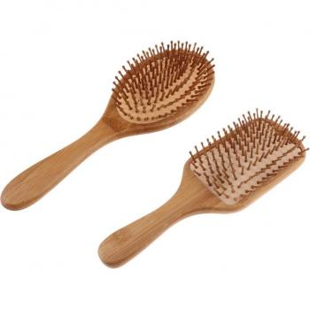 Dual-Shape Bamboo Hairbrush - Square and Oval, Cushioned Scalp Massager, Anti-Static for All