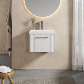 Thin‑Edge 1‑Drawer Wall‑Hung Vanity Unit – 500 mm, White Ceramic Basin, Satin Finish