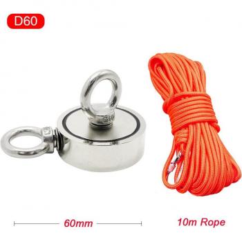 Double-Sided Neodymium Magnet with Ring - 200kg Pull Strength for Salvage Fishing