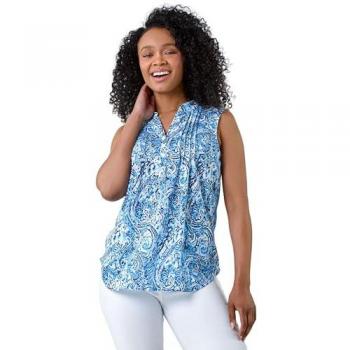 Petite Paisley Pleat Front Button Top