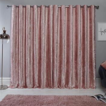 Sienna Pair of Crushed Velvet Fully Lined Eyelet Curtains - Pink / 228cm