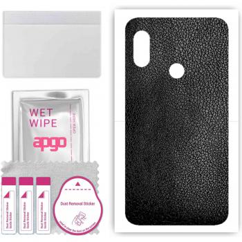 Adhesivo Protector Trasero APGO compatible con Xiaomi Mi A2 Lite (Redmi 6 Pro) – Película protectora de aluminio y vinilo en diseño cuero oscuro