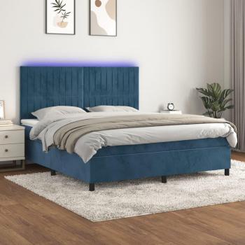 Cama box spring colchón y led terciopelo azul oscuro 160x200 cm Vidaxl Azul