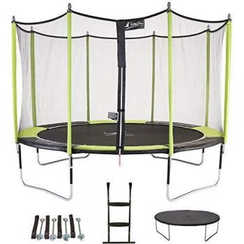 Kangui Trampoline De Jardin 426 Cm + Filet De Sécurité + Échelle + Bâche De Protection + Kit Ancrage Jumpi Vert/Noir 430
