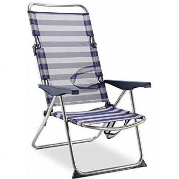 Solenny Sedia Spiaggia Pieghevole Cama 4‑Posizioni Blu/Blanca con Manici