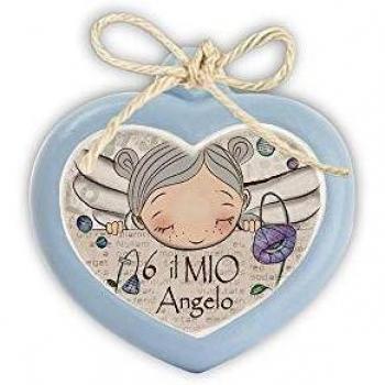 EGAN Pensieri e Parole, Mini FORMELLA Cuore_Angelo_ da Appendere, Colore Azzurro