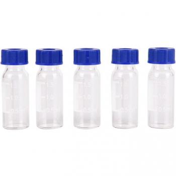 Viales de muestra de vidrio graduados con tapa de plástico azul, 5 unidades, 2ml