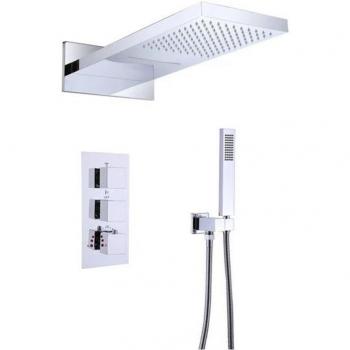 Silla Élégant Colonne de Douche Thermostatique en Laiton Encastrée, Ensemble Mécanique, Chrome