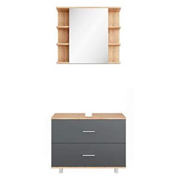Vicco Lot de 2 ensemble meubles bain anthracite/effet bois doré