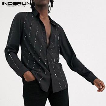 INCERUN Herren Hemd mit Punkten - Langarm, Kragen, lässig, Partywear