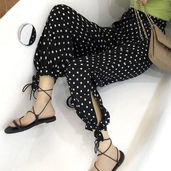Pantalon d'été pour femmes, à pois, taille élastique, coupe droite, longueur cheville, 5XL, tendance, léger