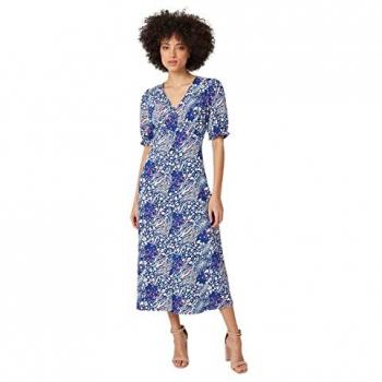 Izabel London Womens Multi Navy Patchwork Print Midi Tea Dress