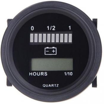 Moniteur digital de charge batterie avec écran LED – 12 V/24 V/36 V/48 V/72 V, registre d’heures, finition noire