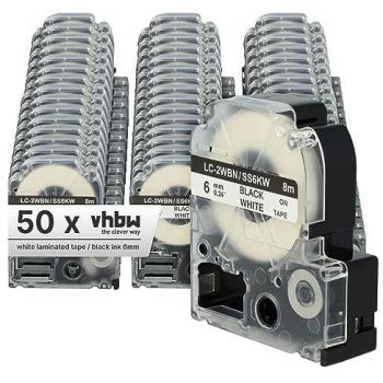 Vhbw 50x Label Tape for KingJim Label Printers, 6mm, Black on White