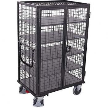 Chariot de rangement en acier/MDF, 5 niveaux, anthracite, avec toit et double porte, verrouillable, EasySTOP, charge maximale 500 kg