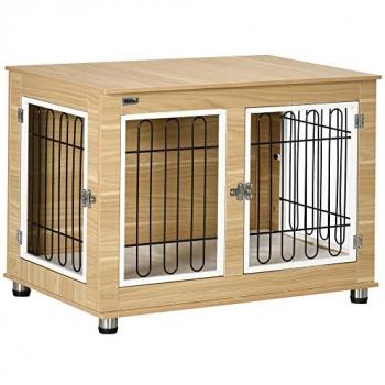 PawHut Hundekäfig, Hundehütte für Mittele, Große Hunde, Hundebox mit Kissen Eiche braun/weiß 65.0 H x 90.0 W x 58.0 D cm