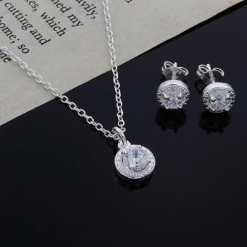 Ensemble de bijoux en cristal pour femmes, collier et boucles d'oreilles, couleur argent, CS006