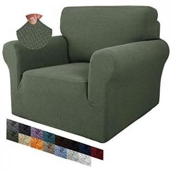 MAXIJIN Kreativer Jacquard-Stuhlbezug für das Wohnzimmer, rutschfester Super-Stretch-Stuhlbezug mit Armen, hundefreundlicher 1-teiliger elastischer Sofa-Couchschutz (1 Sitzer, Armeegrün)