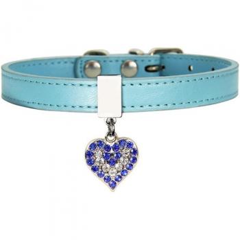 Rhinestone Leather Puppy Collar with Heart Pendant for Cats and Dogs