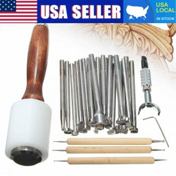 25Pcs Leather Craft Tools Kit with Beveler and Stamps