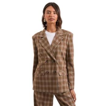 Dorothy Perkins Women’s Brown Check Jacket, Double-Breasted, Size 16