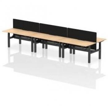 Air 1600 x 800mm Height Adjustable 6 Person Bench Desk Maple Top with Scalloped