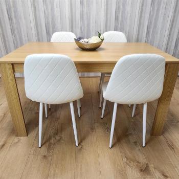 KOSY KOALA Oak Effect Dining Table and 4 White Gem Patterned Chairs