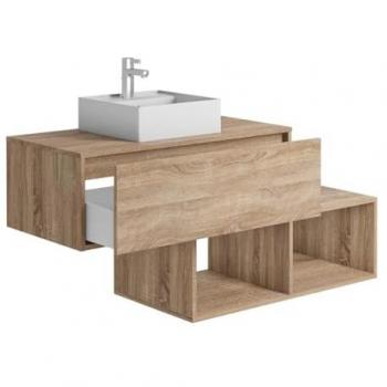 Mobile bagno sospeso in legno naturale chiaro con lavabo quadrato - 1 cassetto e 2 nicchie - 94 cm - Teana II