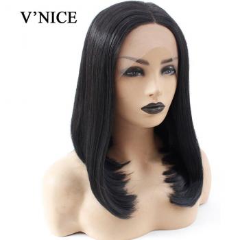 V'NICE Natural Glueless Black Short Bob Synthetic Lace Front Wig