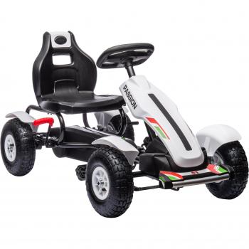 HOMCOM Kids-Pedal Kart – 3‑Positionen Sitz, Handbremse, für 5–12 Jahre, 121x58x61 cm, weiß/schwarz