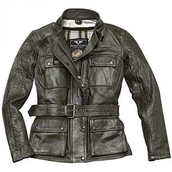 Black-Cafe London Madrid Veste en cuir de moto dames Vert L