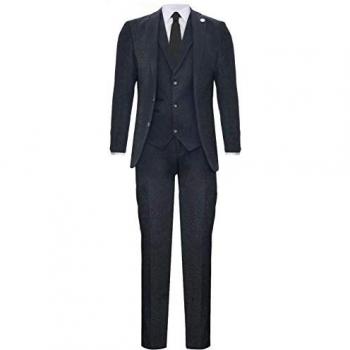 3‑Piece Charcoal Herringbone Tweed Suit for Men (Size 44)