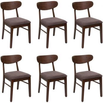 Lot de chaises de cuisine 698, tissu taupe, structure en bois foncé