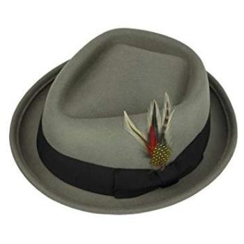 Diamond-Crowned Grey Wool Pork Pie Hat – Men’s M