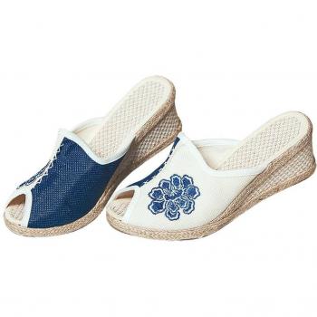 Veowalk Women’s Linen Cotton Wedge Slippers