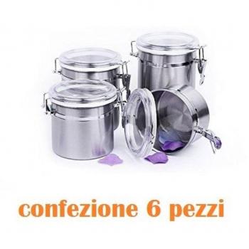 TrAdE Shop Traesio - Set 6 Pezzi Barattolo In Acciaio Inox 10 X 11 Cm Alimenti Zucchero Caffè Cucina