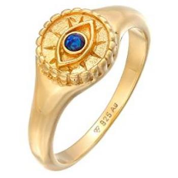 Anello Sigillo Malocchio con Opale Sintetico Blu in Argento Sterling 925 Placcato Oro per Donna