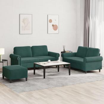 Set Divani 3 Pezzi con Cuscini Verde Scuro Velluto