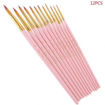 12-Piece Round Pointed Spike Tip Oil Painting Brushes Set