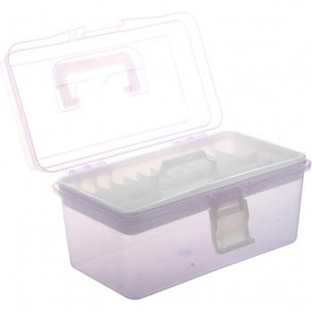 2-Layer Clear Purple Hardware Tools Storage Container with Handle