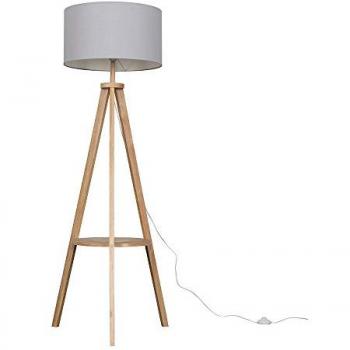 Morrigan Light Wood Tripod Floor Lamp Fabric Drum Shade LED Bulb