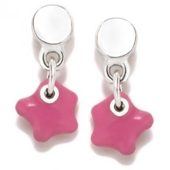 Pendientes Agatha Ruiz de la Prada Plata 925 m, Ley LULÚ Niña, 12 cm, Flor Rosa Esmaltada Círculo Liso