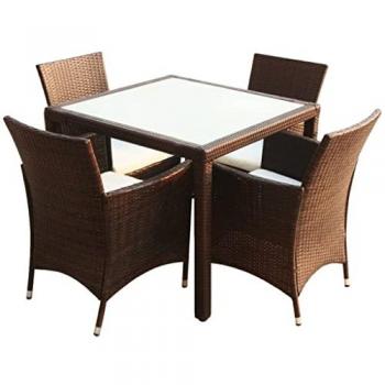 VidaXL 5 Piece Outdoor Dining Set with Cushions Poly Rattan Brown