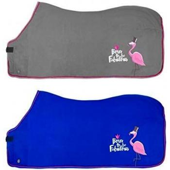 PFIFF 102521 Pferde-Fleece-Flamingo‑Decke – Blau, 165 cm
