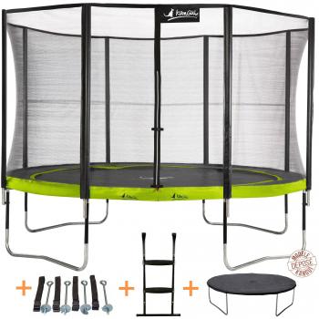 Trampoline 430 cm + filet + échelle + bâche + kit d'ancrage PUNCHI Vert