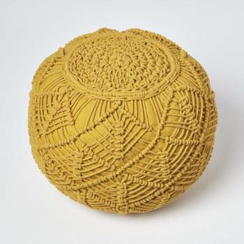 Pouf macramé jaune moutarde 35 x 40 cm - Style ethnique - 100% coton